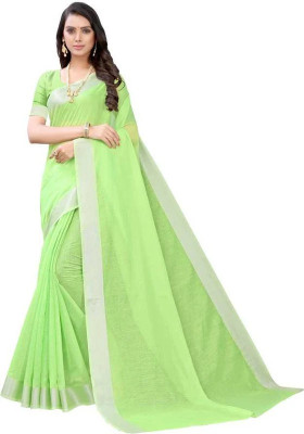 Jk Ethnic Weara Solid/Plain Bollywood Cotton Silk Saree(Green)