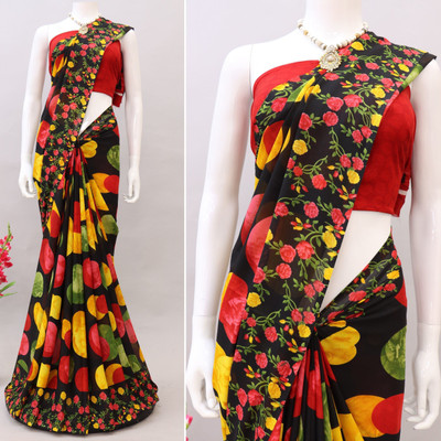 TTH Printed Bollywood Georgette Saree(Red)