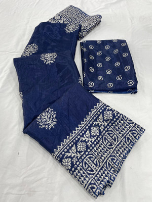 Vichitra Printed Bollywood Silk Blend Saree(Blue)