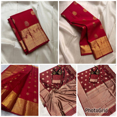 GATISHVAM TEXTILE Temple Border Banarasi Art Silk Saree(Red)