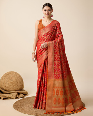 OFLINE SELECTION Woven Patola Pure Silk Saree(Red)