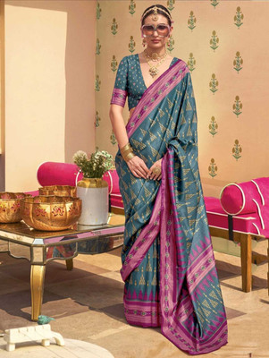 AKSHAR PATRON ENTERPRISE Printed Ikkat Silk Blend Saree(Red)