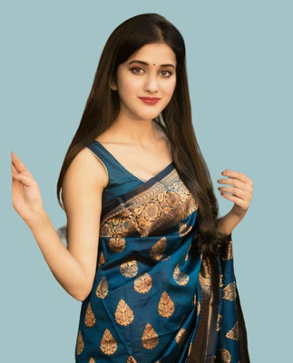GORAL Embellished Kanjivaram Art Silk, Jacquard Saree(Light Green)