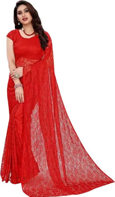 Vragi Floral Print Bollywood Net Saree(Pack of 2, Red)