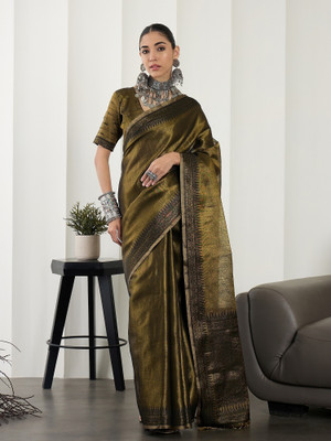Tasrika Woven, Self Design Banarasi Tissue, Silk Blend Saree(Black)