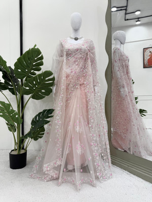 Sajavat Embroidered, Woven, Embellished Bollywood Net Saree(Pink)