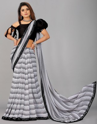 Flip The Style Printed Bollywood Georgette Saree(White, Black)