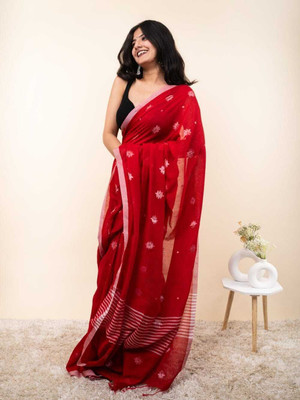 Ilasareecenter Self Design Tant Pure Cotton Saree(Red)