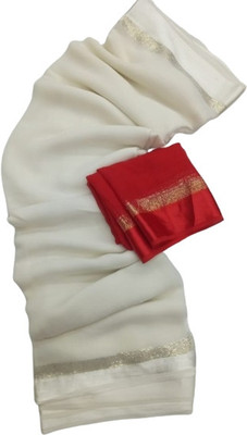 ELEGENCE FAB Solid/Plain Bollywood Viscose Rayon Saree(White)