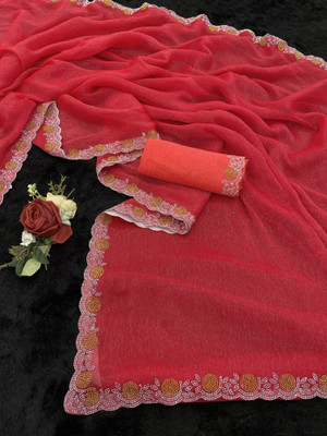 Yashvisaree Embroidered Bollywood Silk Blend Saree(Red)