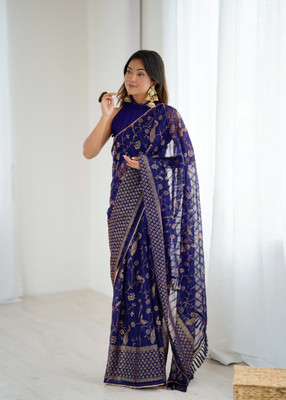 Aardiva Embellished Bollywood Georgette Saree(Blue)