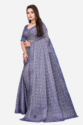 Lighthouse Solid/Plain Bollywood Lycra Blend Saree(Blue)