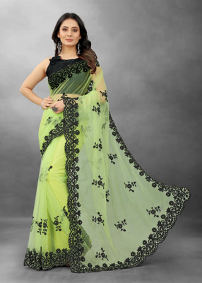 HouseOfCommon Embroidered Bollywood Net Saree(Light Green)