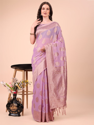 Divastri Woven Banarasi Cotton Silk Saree(Purple)