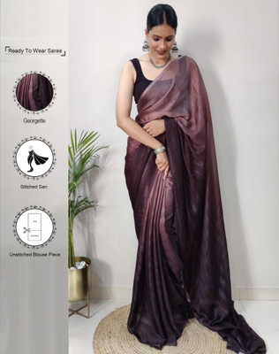 Satrani Striped Bollywood Georgette Saree(Purple, Black)