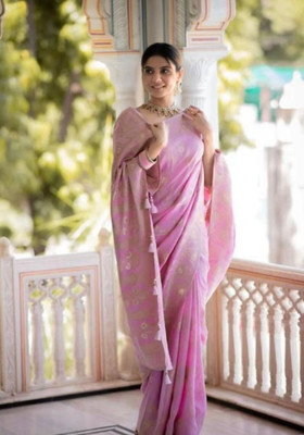 parthfabric Woven, Printed Banarasi Art Silk, Jacquard Saree(Pink)