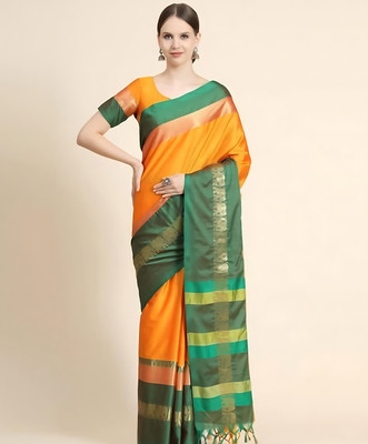Mortal Textile Animal Print Banarasi Cotton Silk Saree(Dark Green)
