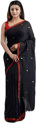 Joyguru Textile Self Design Handloom Cotton Blend Saree(Black)