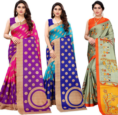 YASHIKA Printed Bollywood Art Silk Saree(Pack of 3, Multicolor)