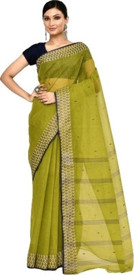 TANTSHREE Self Design Tant Pure Cotton Saree(Dark Green)
