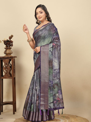 HouseOfCommon Printed Assam Silk Art Silk Saree(Multicolor)