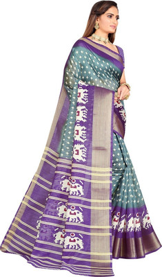 Saadhvi Printed Banarasi Lycra Blend Saree(Grey)