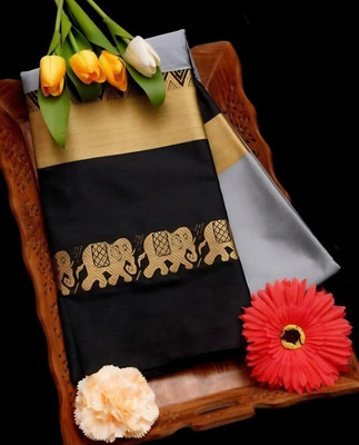 Mortal Textile Animal Print Bollywood Cotton Silk Saree(Black)
