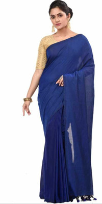 Shyamalisaree Solid/Plain Handloom Pure Cotton Saree(Blue)