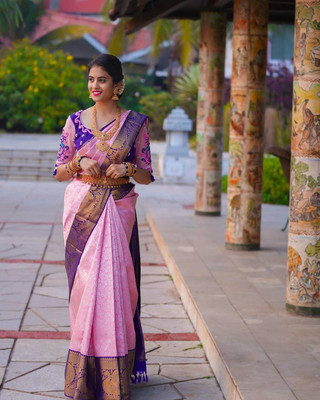 JIKUBA Woven Kanjivaram Jacquard Saree(Multicolor)