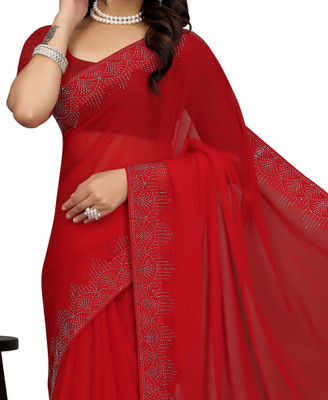 SARANGFEB Embellished Bollywood Georgette Saree(Red)