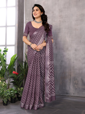 HITESH ENTERPRISE Floral Print Bollywood Cotton Linen Saree(Blue)