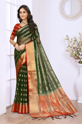 Aarunika LGF Woven Bollywood Organza Saree(Dark Green)