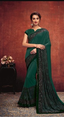MAHOTSAV Embellished Bollywood Lycra Blend Saree(Dark Green)
