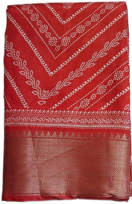 Fashionlu Printed Bandhani Cotton Silk Saree(Red)