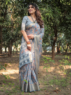 ALMAARI FASHION Digital Print Daily Wear Silk Blend Saree(Grey)