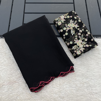 KONICA FAB Solid/Plain Bollywood Georgette Saree(Black)