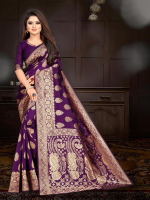 manmohitsaree Woven Banarasi Jacquard Saree(Purple)