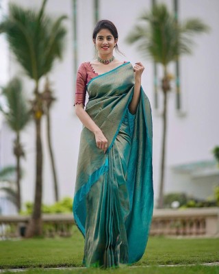 Aldwych Woven Banarasi Silk Blend Saree(Green)