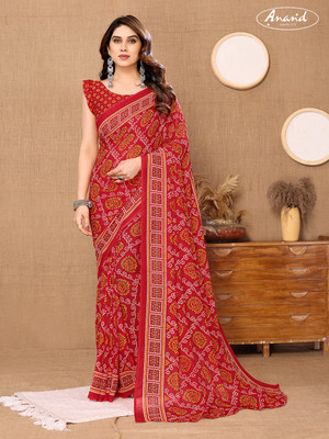 Anand Sarees Paisley, Printed Bandhani Georgette Saree(Red)