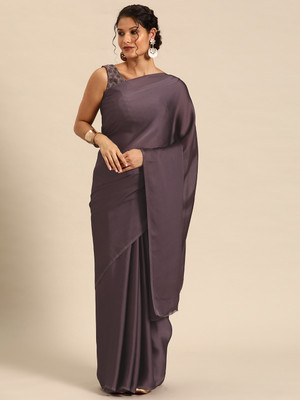 ishika fab Solid/Plain Banarasi Satin Saree(Grey)