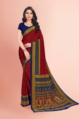 Novus Knitting Printed Daily Wear Crepe Saree(Maroon)