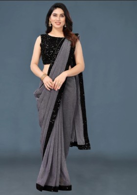 PMW Solid/Plain Bollywood Georgette Saree(Grey)