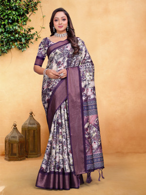NAKSH CREATION Digital Print Bollywood Cotton Silk Saree(Purple)