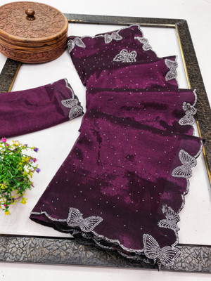 Anand Sarees Embellished, Self Design Bollywood Net Saree with Unstitched Blouse(Purple)