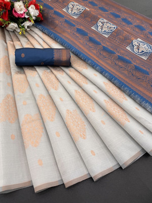 TRENDING KART Woven Banarasi Silk Blend Saree(Grey)