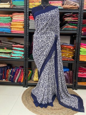 bhavika silk mills Floral Print Daily Wear Georgette Saree(Blue)