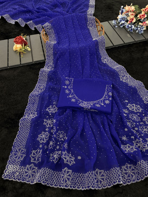 Jennyfab Embellished Bollywood Organza Saree(Light Blue)