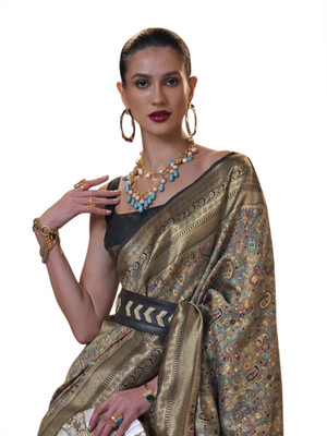 Akhilam Embroidered Mysore Silk Blend Saree(Grey)