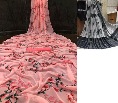 Sita Floral Print Bollywood Georgette Saree(Pack of 2, Pink)