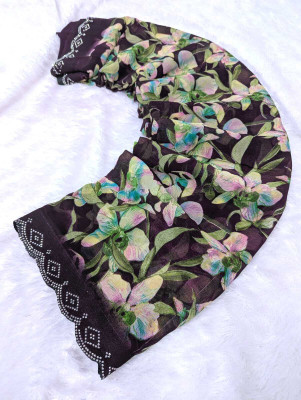 VD PRINTS Printed Pochampally Georgette Saree(Brown)